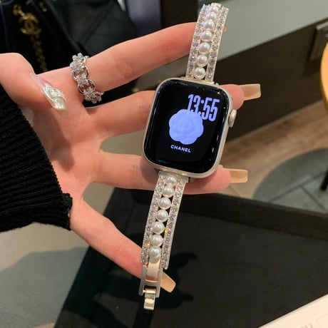 上品真珠 AppleWatchバンド キラキラダイヤ  AppleWatchベルト Series 11/10/9/8 SE3/2  Ultra3/2/1 メタルリック 高級感高品質[M6498]