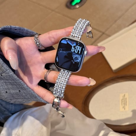 上品 AppleWatchバンド パールブレスレット  メタル AppleWatchベルト Series 11/10/9/8 SE3/2  Ultra3/2/1 高級感高品質 [M6408]