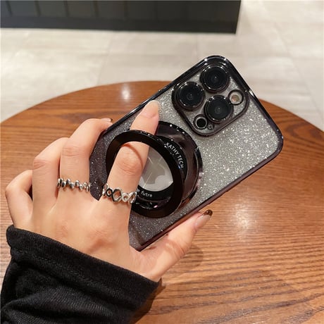 MagSafeスタンド iPhone15Pro/15ProMaxケース キラキラインナーシート iPhone14/13Proカバー カメラ保護 オシャレ[M3653]