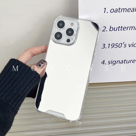ミラーiPhone14/15ケース 四角耐衝撃加工 アイフォン13/12/11proカバー メイク直しに便利 ガールズに人気 [M2737]