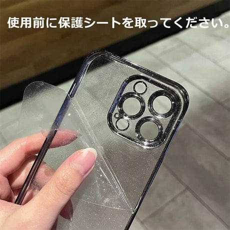 Magsafe対応 iPhone15/15proケース スタンド オシャレ アイフォン14/13proカバー レンズフイルム付 キラキララメ入り [M3620]