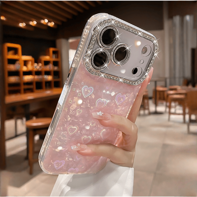 ジュエリーカメラカバー iPhone17Pro/17ケース シェル柄 キラキラ