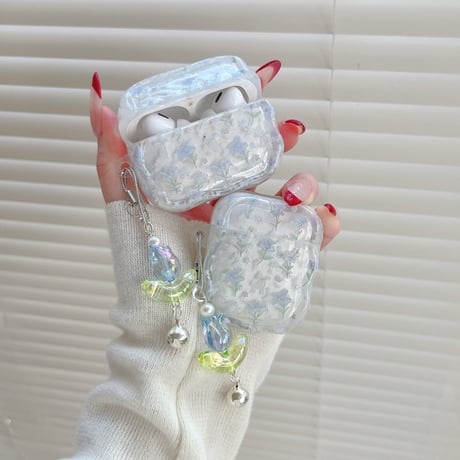 草花柄 Airpods Pro3ケース 淡色系 Airpods 4/3カバー AirpodsPro2/1  キーホルダー付き 春コーデ [M6132]
