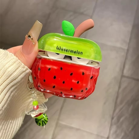 スイカ Airpods4ケース 夏向け AirpodsPro2ケース airpods3/2カバー  かわいい キーチェーン付 艶感 [M5309]