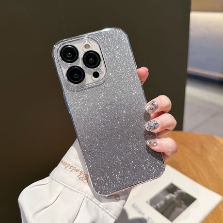 キラキラ黄ばまないiPhone14/14proケース ラメシール付 アイフォン13/12proカバー  レンズフィルム付 高透明感 美しいグラデーションカラー [M3095]