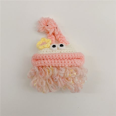 ピンク大きい口モンスター airpods4/3/proケース  花付き ふもふも airpodsカバー   可愛い 柔らかい 温かい キュート[M2227]