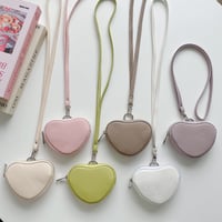 ハート型レザー 小銭入れ Airpodsケース コインケース ストラップ付 かわいい 便利 耐久性ある  ギフトにおすすめM6474]