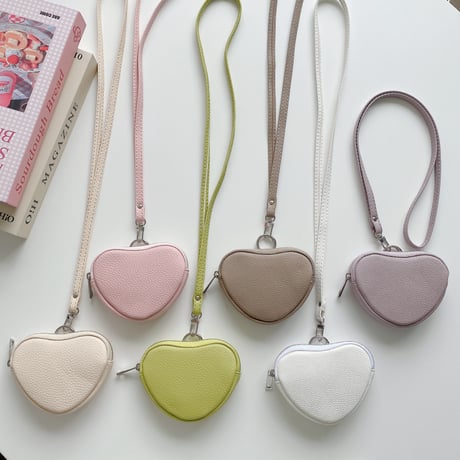 ハート型レザー 小銭入れ Airpodsケース コインケース ストラップ付 かわいい 便利 耐久性ある  ギフトにおすすめM6474]