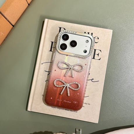 ダイヤリボン iPhone17/17Proケース キラキララメ入り iPhone17ProMax/16/15シリーズカバー 可愛い グラデーションカラー [M5789]