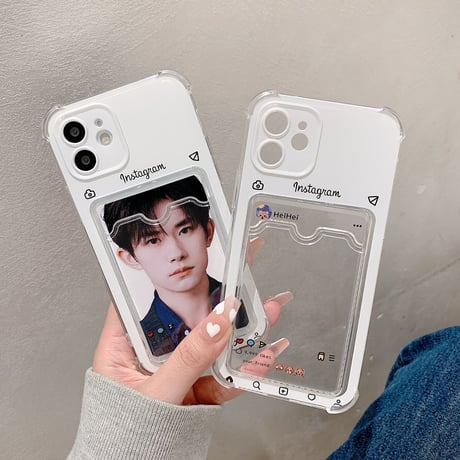 instagram風カード入れ付 iphone12/11promaxケース クリア iphonexr/SE2カバー 可愛い  カード／写真／メモを入れる M880