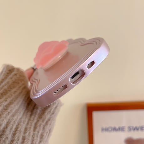 熊さんグリップ iphone14/14proケース  ローズゴールド色 iphone13/12/11カバー 波紋枠 落下防止 滑りにくい[M2566]