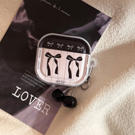 リボン柄 Airpods Pro3ケース さくらんぼキーホルダー Airpods 4/3カバーケース AirpodsPro2/1  かわいい 女子力アップ [M6193]