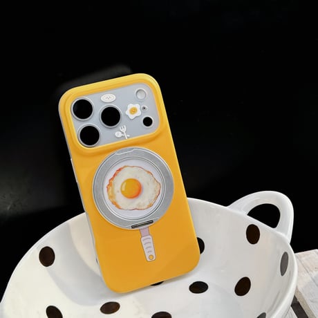 目玉焼き iPhone17Pro/17ケース 360度回転可リングスタンド iPhone17Promax/16Pro/15ケース カメラカバー付 丈夫[M6170]