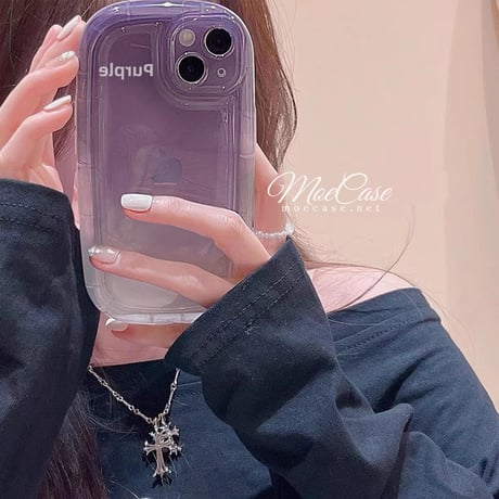 暈しバイオレット iPhone14/13/12ケース ブラック クリアアイフォン11/xs/SE3カバー 流行 耐衝撃加工 お揃い[M2950]