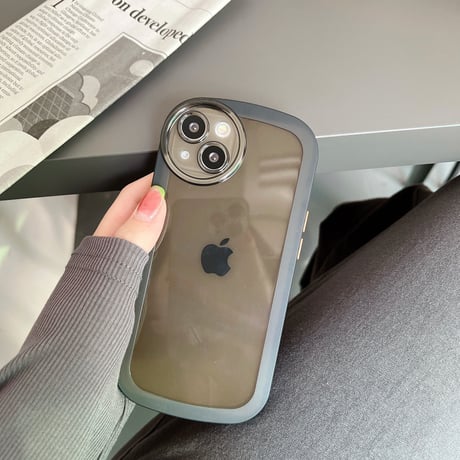 シンプル透明 iphone14/13ケース  耐衝撃枠 iphone12/11カバー   高級感 可愛い円形カメラレンズ枠 [M1933]