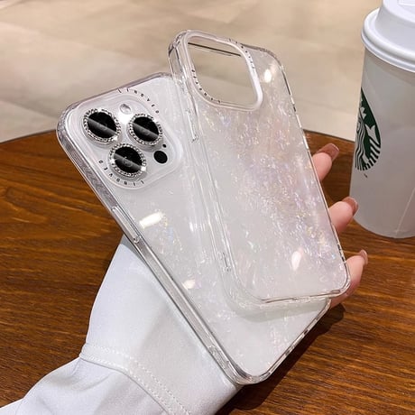 シェル風 iPhone15/15proケース ホワイトコーデ iPhone14promax/13pro/12ケース 半透明 高級感 [M4138]