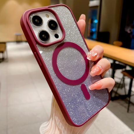 MagSafe対応 iPhone15/15proケース  キラキラインナーシート付 iPhone14/13/12proカバー 黄ばまないクリアケース[M3684]