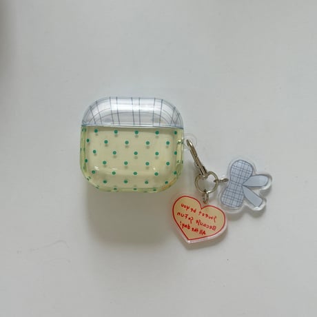 淡色系 Airpods Pro3ケース 水玉模様 Airpods4/3カバー pro2/pro1 リング/ハートキーホルダー  大人可愛い[M6186]