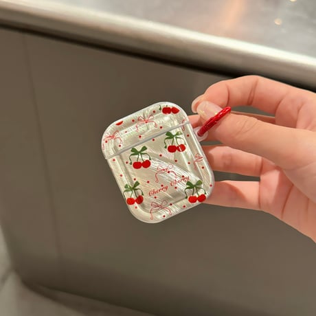 Airpods 4ケース サクランボ 女の子 めっちゃ可愛い AirpodsPro2/Pro1カバー  エアポッズ3/2 リング付き つや感[M4685]
