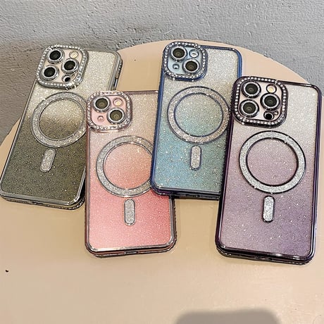ジュエリー Magsafe対応 iPhone15/15proケース キラキラインナーシール付 iphone 14/13/12カバー きれい[M3857]
