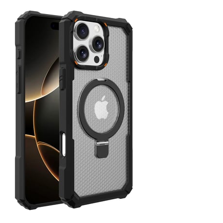 耐衝撃頑丈 iPhone16Promax/16Eケース Magsafe対応リングスタンド iPhone15/14/13proカバー レンズフィルム付 指紋防止 [M5422]