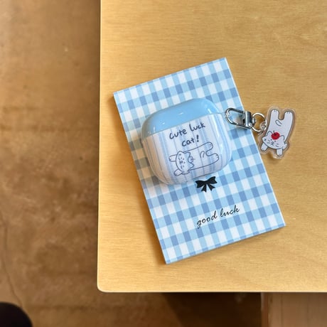 可愛い猫柄 Airpods4ケース ギフトにおすすめ AirpodsPro2ケース airpods3/2カバー キーホルダー付き 縞模様 淡色[M5383]
