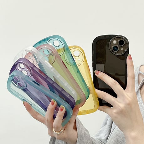 シンプル透明 iphone14/13ケース  耐衝撃枠 iphone12/11カバー   高級感 可愛い円形カメラレンズ枠 [M1933]