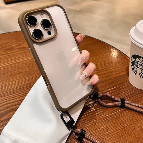 ショルダーストラップ付 iPhone16Pro/16ProMaxケース クリア iPhone15/14promax/13proカバー 便利 高級感[M4772]