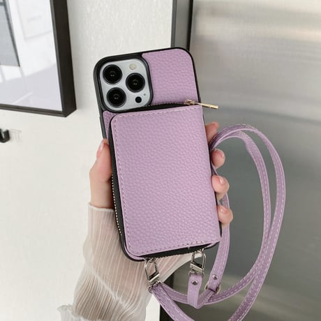 カード入れ iPhone15/14proカバー レザー製 アイフォン13pro/12mini/11proケース 肩掛け長さ調整可ストラップ 高品質 便利 [M3093]