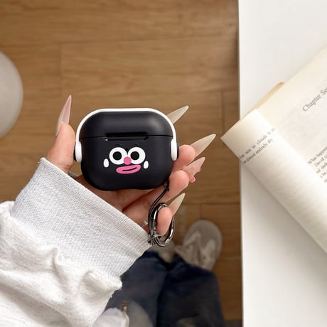 可愛い顔 Airpods4ケース スタンド付 AirpodsPro2ケース airpods3/2カバー  リング付 耐久性ある [M5292]