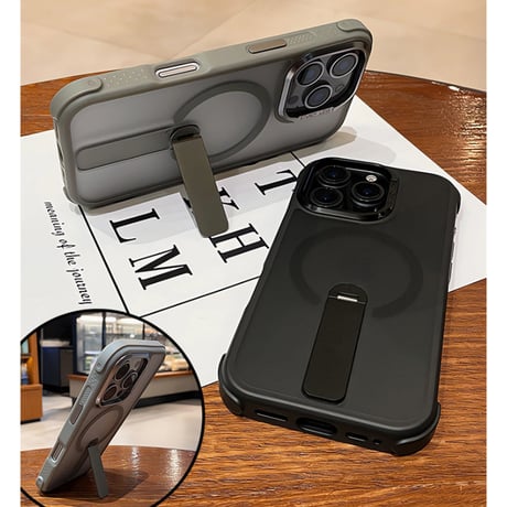スタンド付 iPhone17Pro/16promaxケース 指紋防止耐衝撃 iPhone15Pro/14promaxカバー Magsafe充電 [M5534]