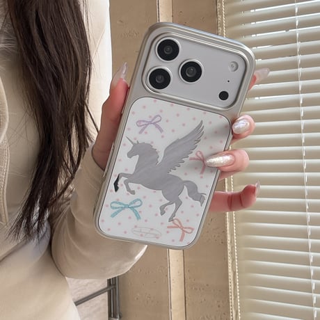 馬ミラー iPhone17pro/17ケース リボン柄 iPhone16pro/15/14ケース メッキ 丈夫 オシャレ[M6009]