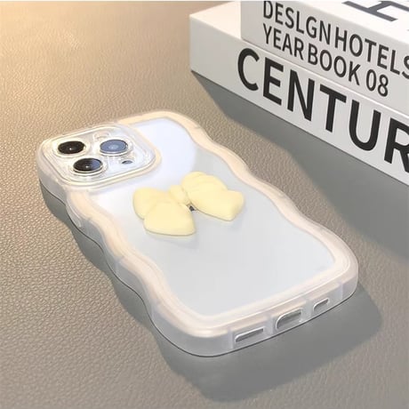 うねうね iPhone16/16Plusケース リボン 透明iPhone15Pro/14/13proカバー 落下防止 かわいい [M4649]