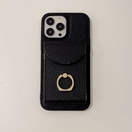 カードポケット4個 iPhone14/15proケース  レザー製 リング付 iPhone12pro/13/11proカバー 肩掛けストラップ シンプル風 高品質 便利[M3287]