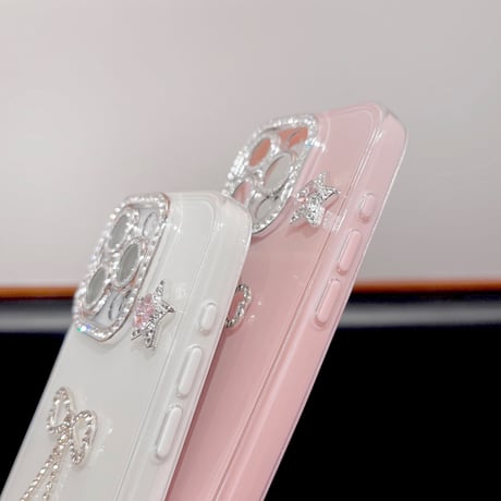 ジュエリーリボンフリンジ iPhone16Pro/15/14ケース キラキラレンズカバー iPhone13pro/12カバー ハンドメイド 大人可愛い [M5193]