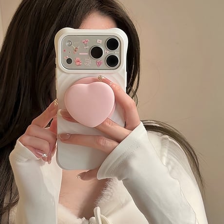 ピンクハートグリップ iPhone17/17Proケース MagSafe対応 iPhone16Pro/15/14ケース 耐衝撃 シンプル 高級感 [M6088]