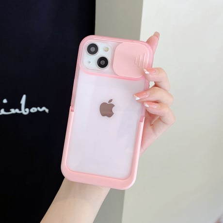 レンズカバー付 iPhone14pro/14ケース スタンド付 アイフォン13/12proカバー クリア シンプル かわいい 便利[M3127]