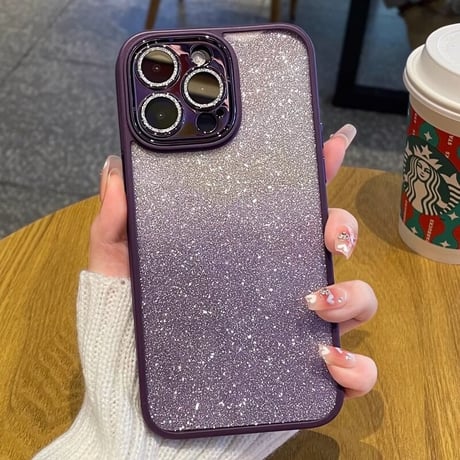 iPhone15/15proケース キラキラ インナー シート付 レンズ保護フィルム オシャレ 黄ばまないiPhone14/13/12カバー [M3526]