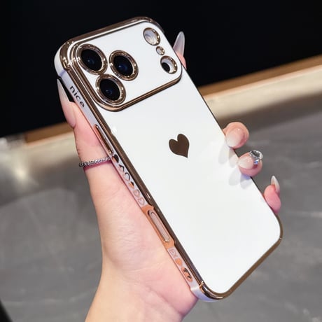 ハート柄 iPhone17Pro/17ケース メタルカラー iPhone17AIr/17Promaxケース 女子力UP 艶感 耐久性あり [M5663]