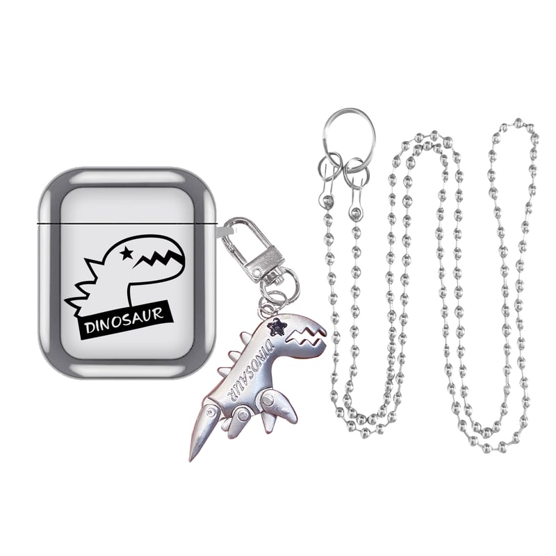 Airpods 4】銀色 恐竜 airpodspro2/1ケース dinosaur キー