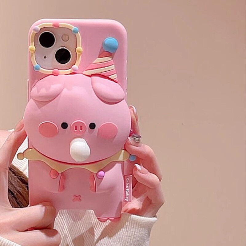 バブルスクイーズ iphone15/15proケース ピンクブタちゃん iphone14/13