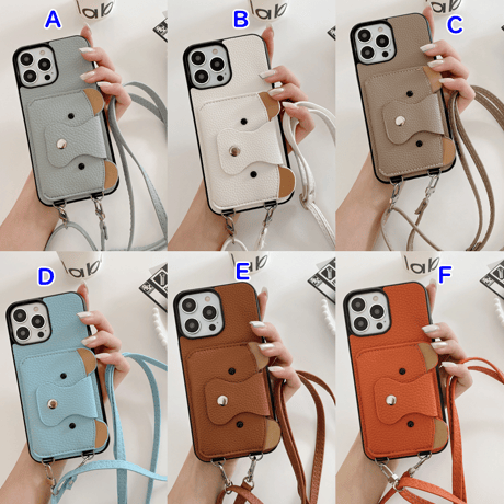 クマちゃんカード入れ iPhone15/14proケース 革製 アイフォン13/12mini/11カバー 肩掛けストラップ 高品質シック 11色[M3417]
