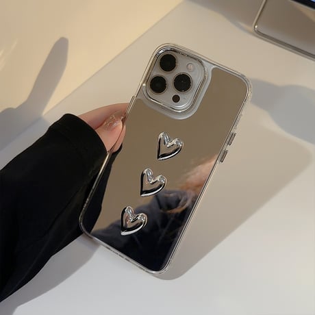ハートデコ鏡 アイフォン16/16promaxケース ハートストラップ iPhone15pro/14/13proカバー  可愛い 丈夫 夏に人気[M5435]