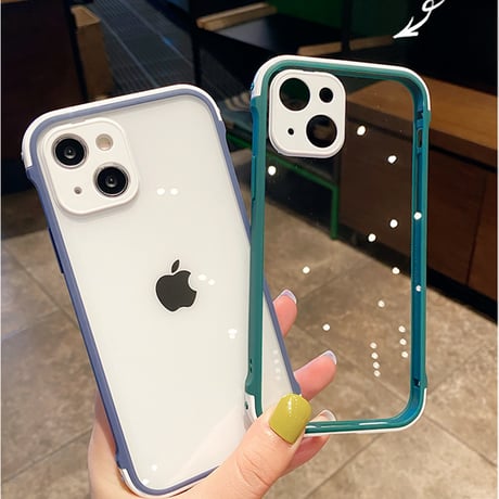 耐衝撃透明 iphone13mini/13promaxケース  カラー枠カメラレンズ保護 iphone11/12カバー  頑丈 シンプル M1069