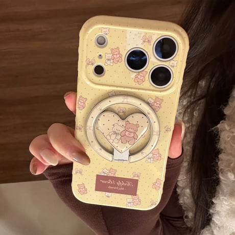 MagSafe対応 熊さん iPhone17Pro/17ケース マグネット式リングスタンド付 iPhone17ProMax/16Pro/15カバー 女子力アップ [M6226]