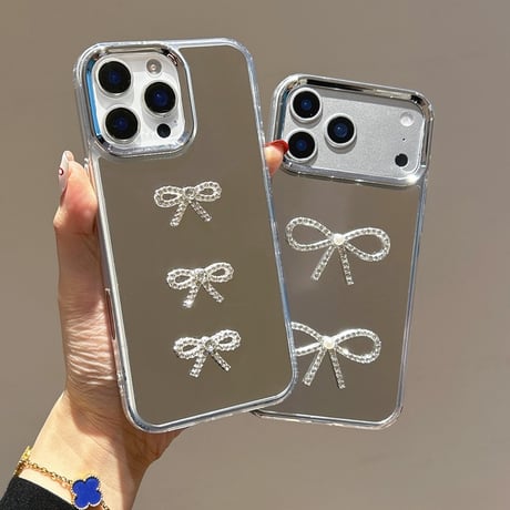 ジュエリーリボン 鏡 iPhone17Pro/17ケース 光沢感 iPhone Air/17Promax/16カバー 大人可愛い 頑丈 [M5757]