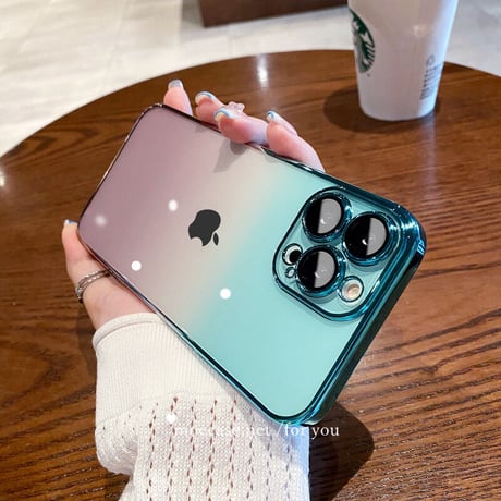 グラデーション iphone14/14proケース 高透明感 iphone13/12proカバー レンズフィルム付 防塵加工 メッキ オシャレ[M2774]