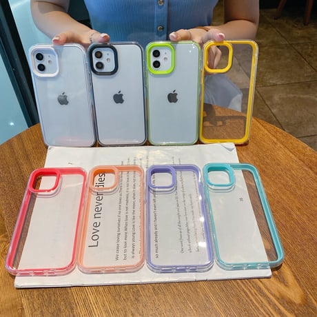 【iPhone15対応】カラー枠クリア iphone13mini/13promaxカバー  お揃い iphone11/12miniケース   頑丈 シンプルコーデ   M1101