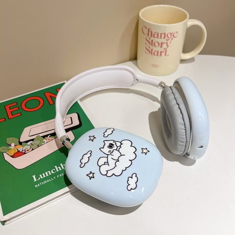 可愛い猫 AirPodsMaxケース 水色 エアーポッズ マックス専用カバー かわいい 耐久性あり ギフトに最適[M3881]