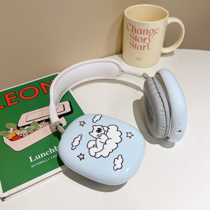 可愛い猫 AirPodsMaxケース 水色 エアーポッズ マックス専用カバー